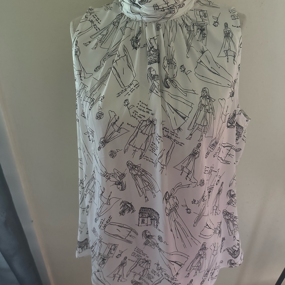 White House Black Market Ecru Graphic Shell